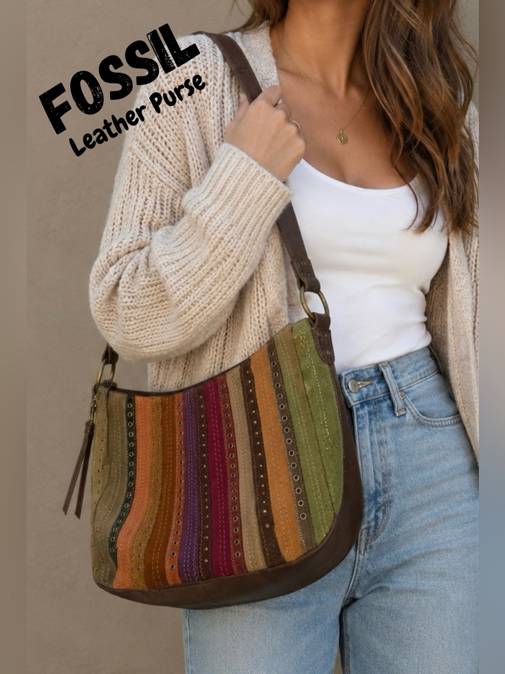 Fossil Multicolor Striped Leather Shoulder Bag